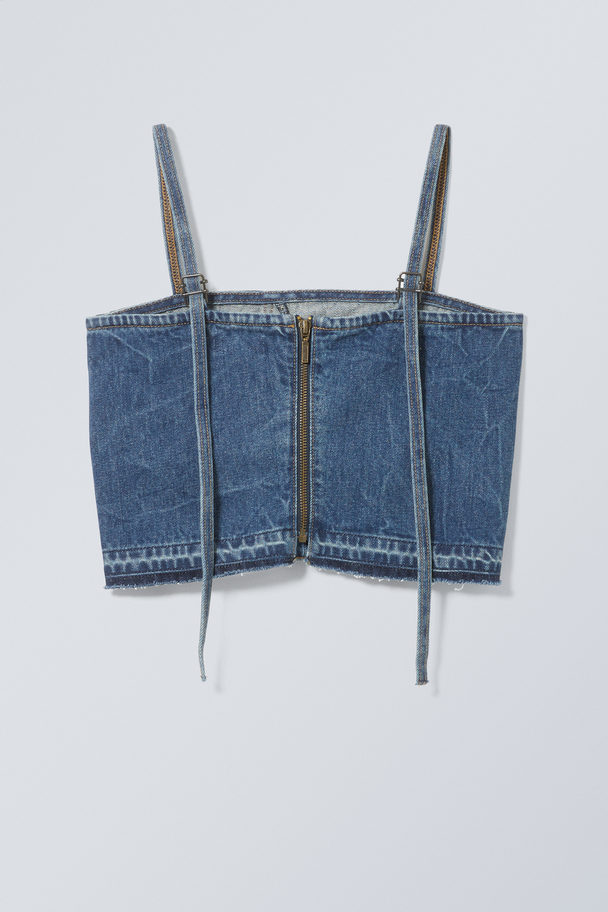 Weekday Bandeau Denim Strap Top Blue Era