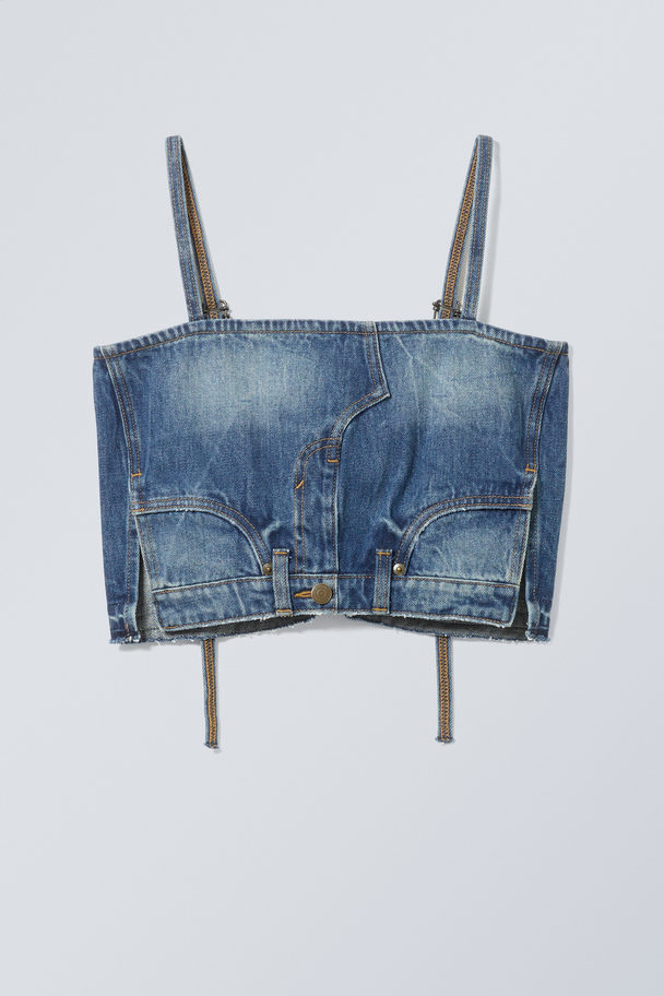 Weekday Bandeau Denim Strap Top Blue Era