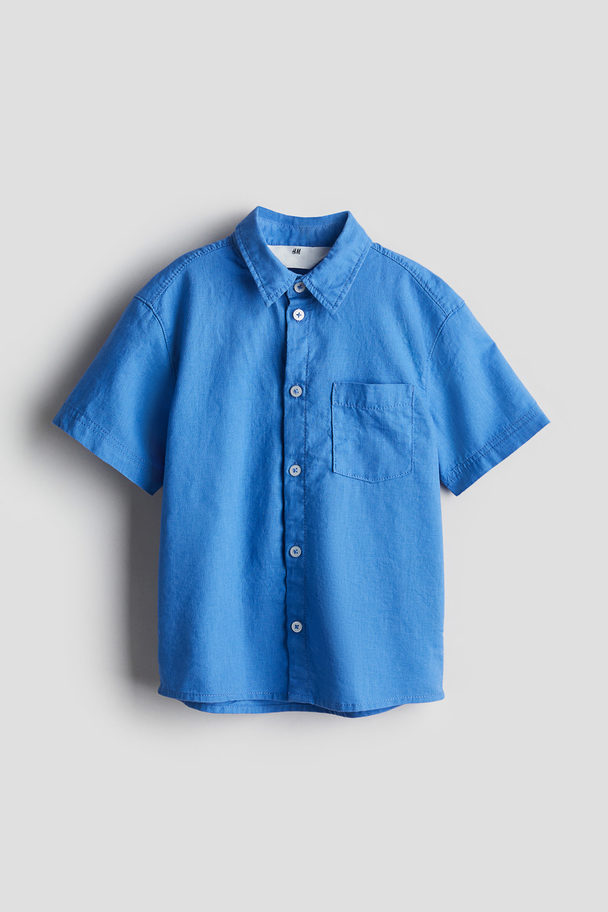 H&M Overhemd Van Linnenmix Blauw