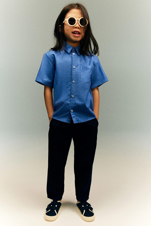 H&M Linen-blend Shirt Blue