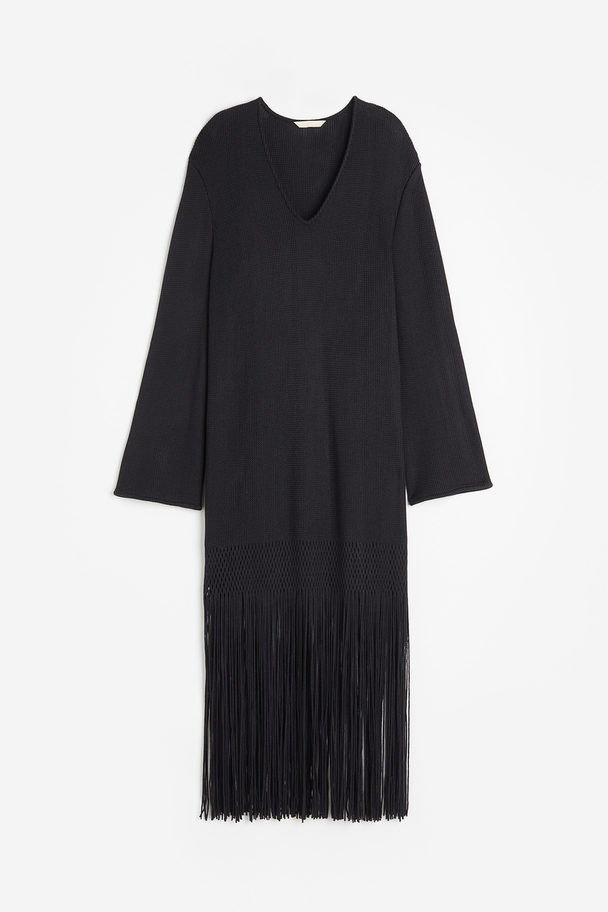 H&M Fringe-trimmed Dress Black