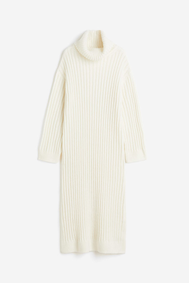 H&M Rib-knit Polo-neck Dress Cream
