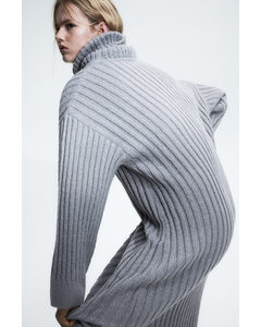 Rib-knit Polo-neck Dress Grey