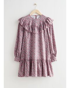 Scalloped Embroidery Mini Dress Pink Print