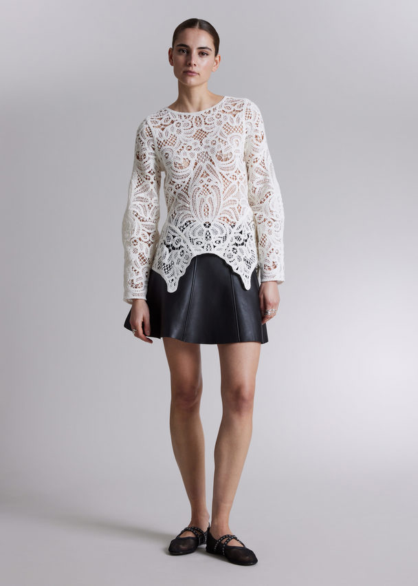 & Other Stories Crochet-lace Peplum Top Ivory