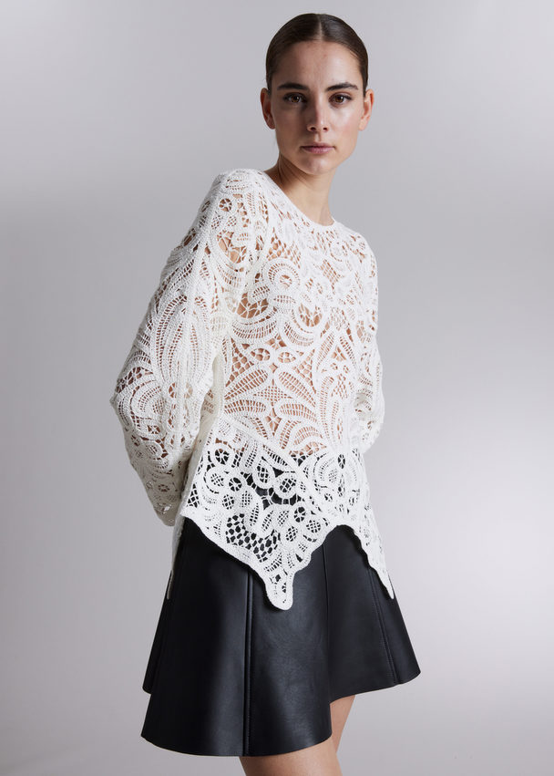 & Other Stories Crochet-lace Peplum Top Ivory