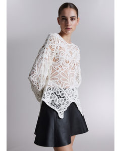 Crochet-lace Peplum Top Ivory