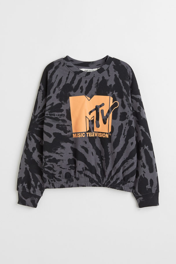 H&M Oversized Sweater Met Print Donkergrijs/mtv