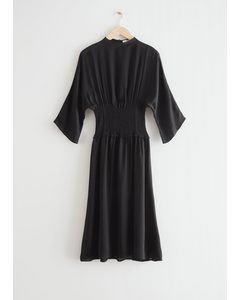 Smocked Waist Midi Dress Black