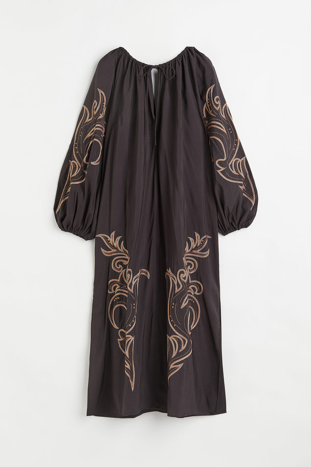 H&M Balloon-sleeved Embroidered Dress Black/embroidery