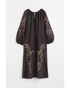 Balloon-sleeved Embroidered Dress Black/embroidery