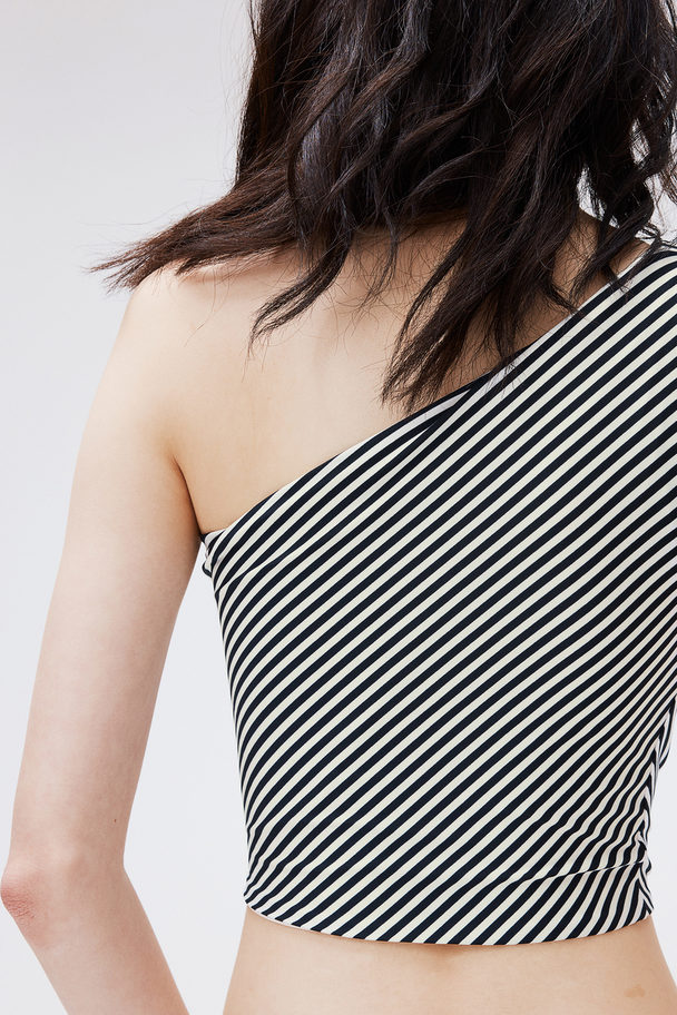 H&M Kort One Shoulder-topp Hvit/sort Stripet