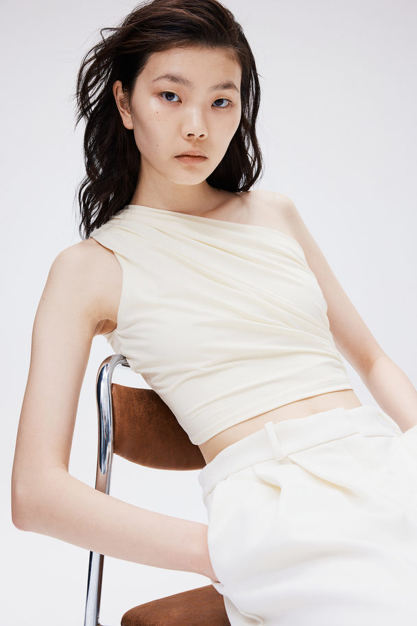 H&M Cropped One-shoulder Top Cream