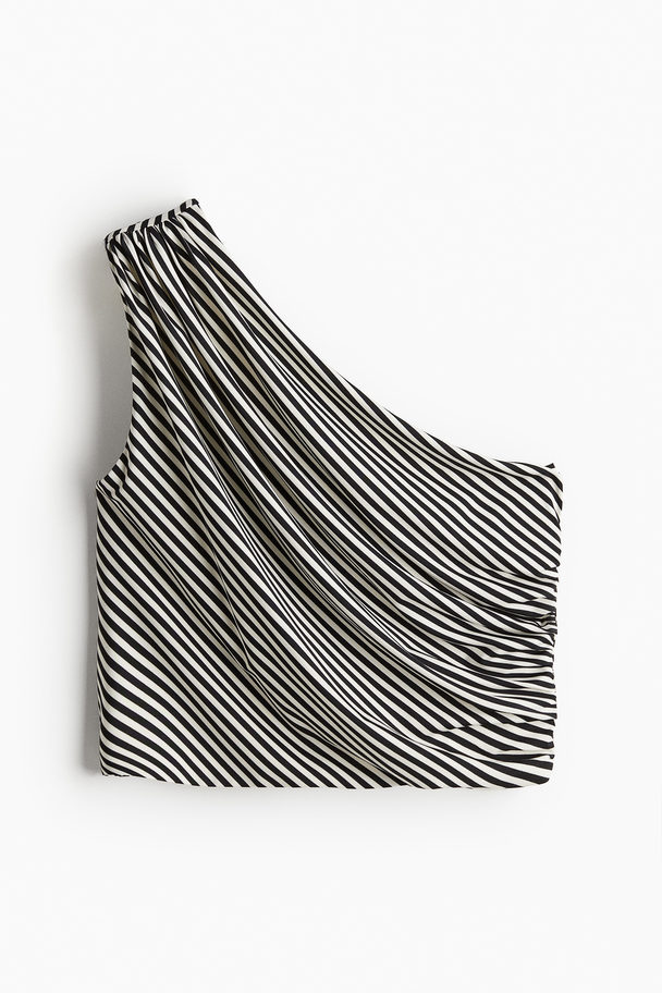 H&M Kort One Shoulder-topp Hvit/sort Stripet