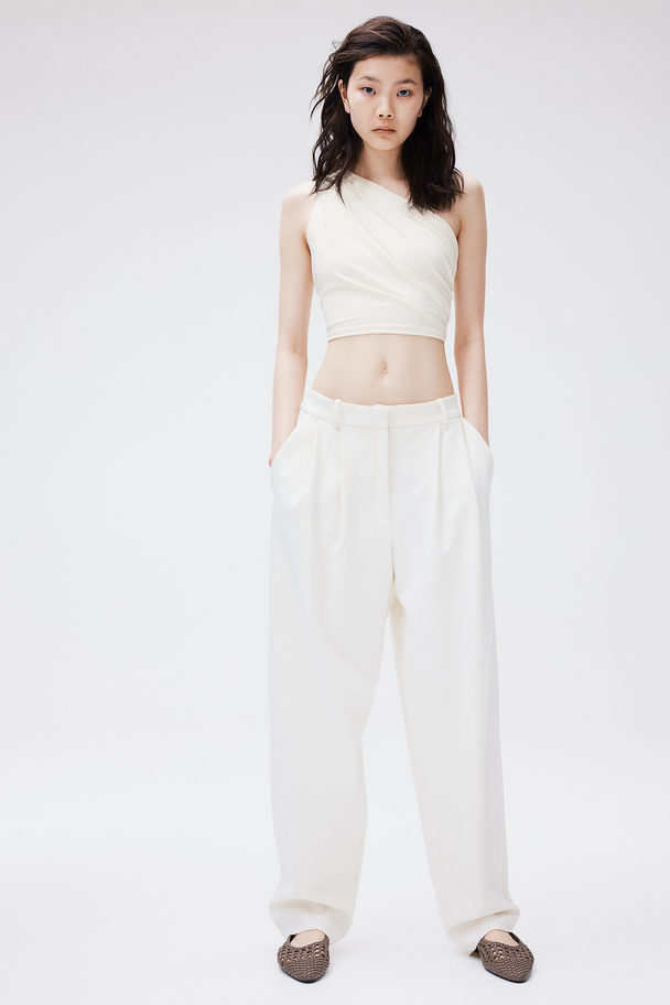 H&M Cropped One-shoulder Top Cream