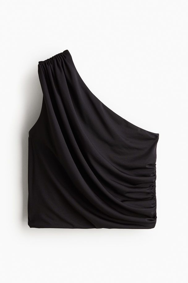 H&M Cropped One-shouldertop Zwart