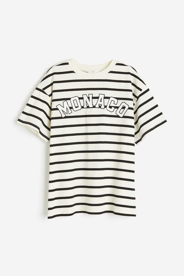 H&M T-shirt Med Tryk Creme/monaco