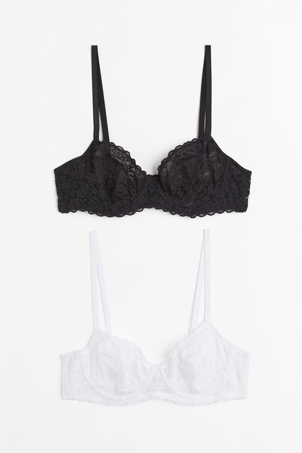 H&M 2-pack Non-padded Underwired Lace Bras Black