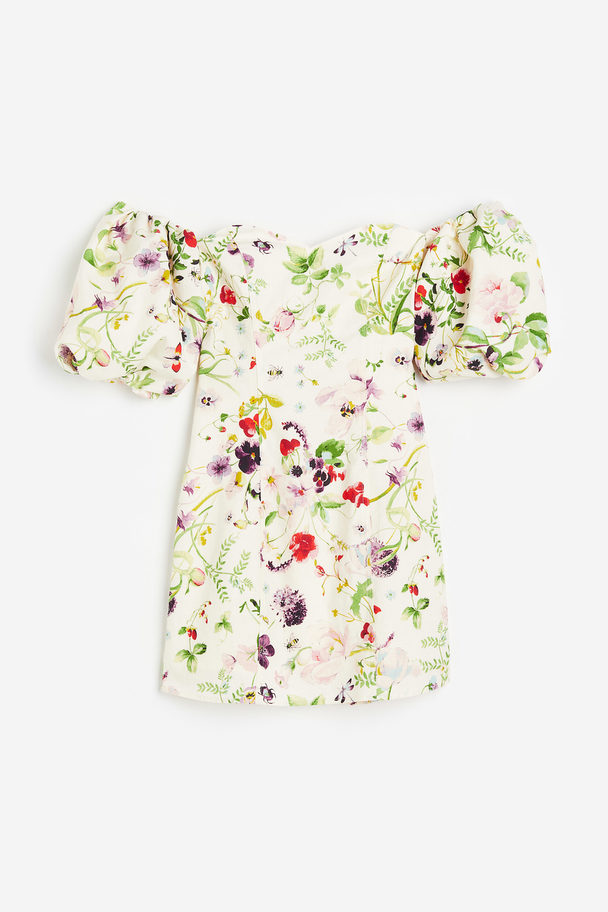 H&M Off Shoulder-kjole Creme/blomstret