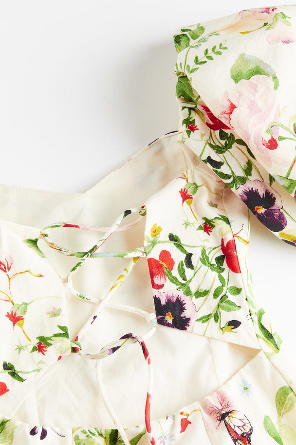 H&M Off Shoulder-kjole Cream/blomstret