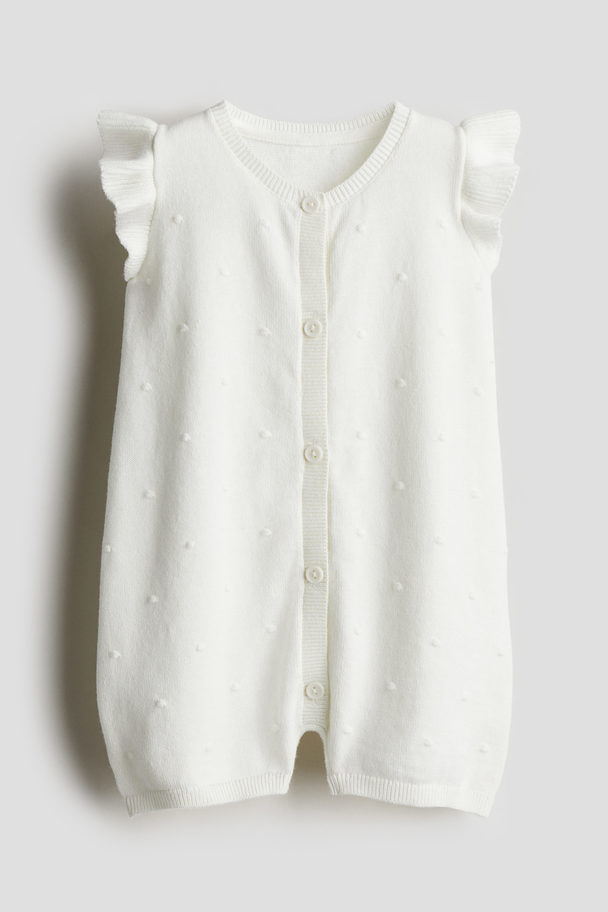 H&M Knitted Cotton Romper Suit White