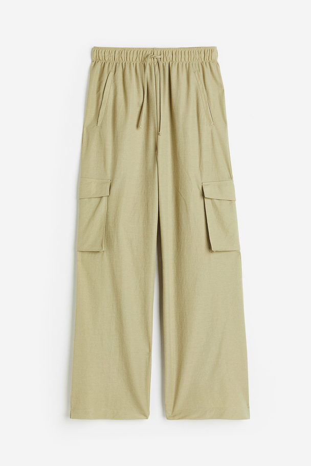 H&M Pull-on Cargo Trousers Light Khaki Green