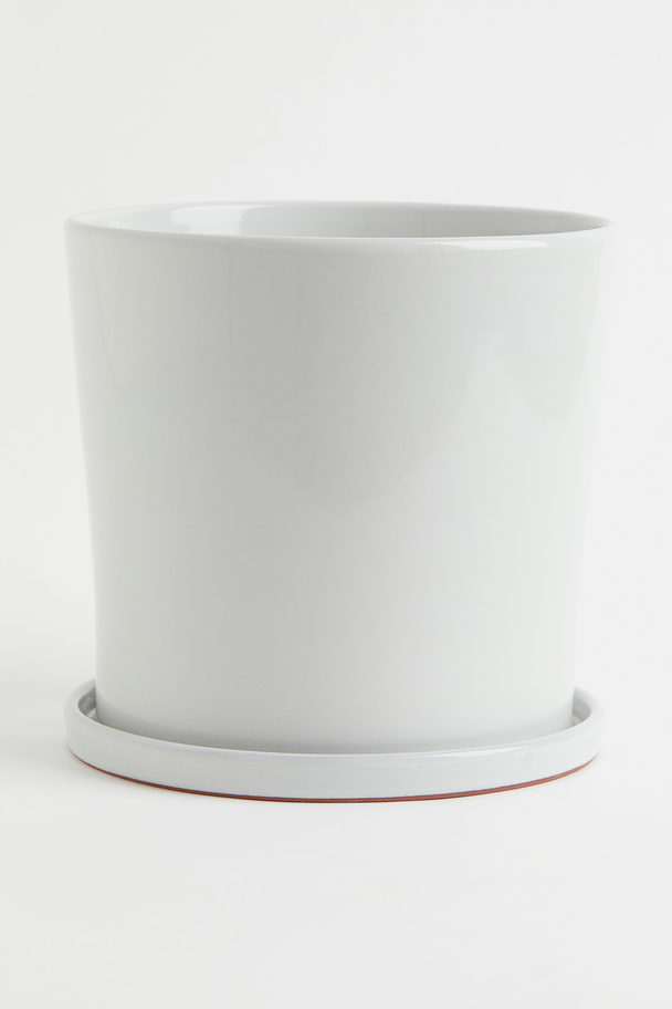 H&M HOME Large Plant Pot And Saucer White