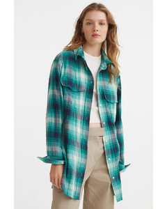 Crinkled Cotton Shirt Turquoise Green/checked