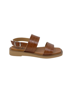 Talasa Light Brown Leather Wedge Sandal With Engraving