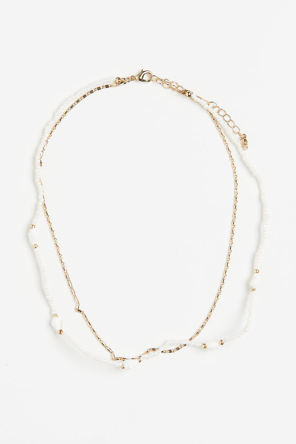 H&M Two-strand Necklace Gold-coloured/white