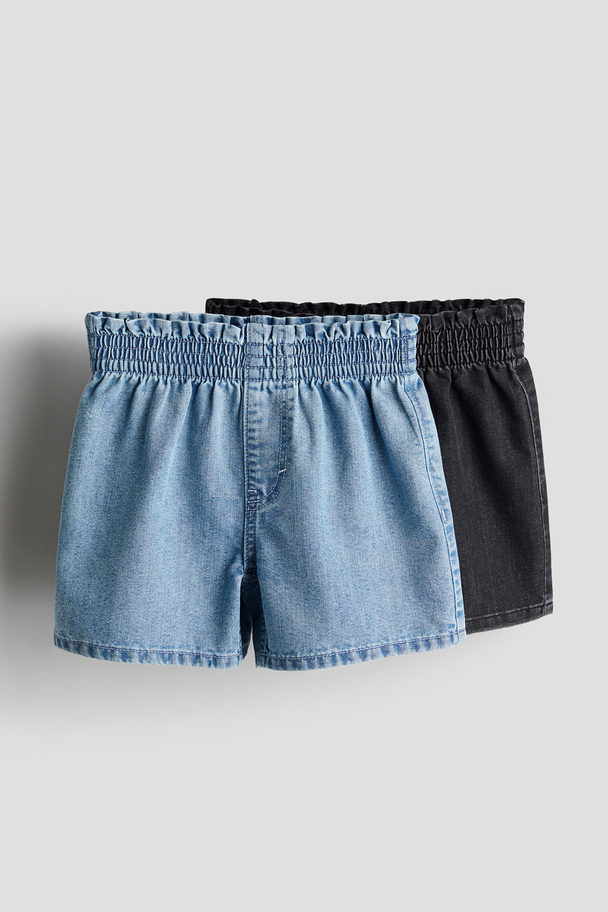 H&M 2-pack Denim Paper Bag Shorts Denim Blue/denim Blue