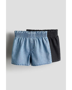 2er-Pack Paperbag-Shorts aus Denim Denimblau/Denimblau