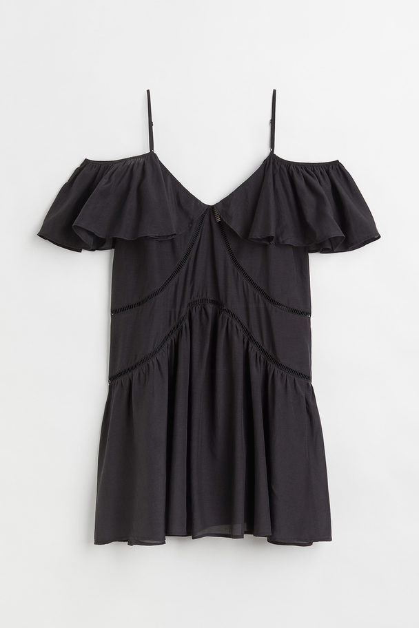 H&M Sleeveless Flounce-trimmed Dress Black