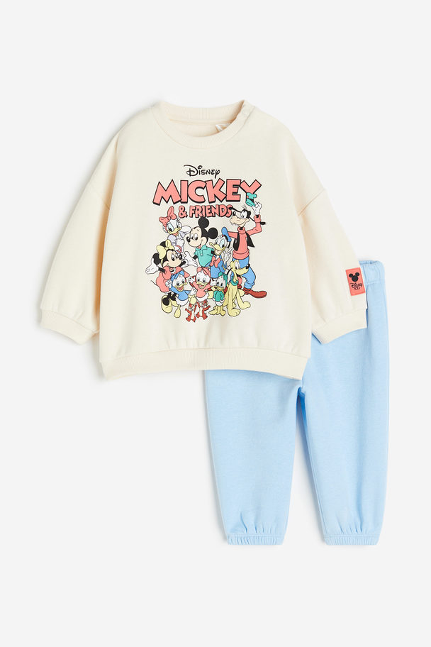 H&M 2-piece Sweatshirt Set Light Blue/mickey Mouse