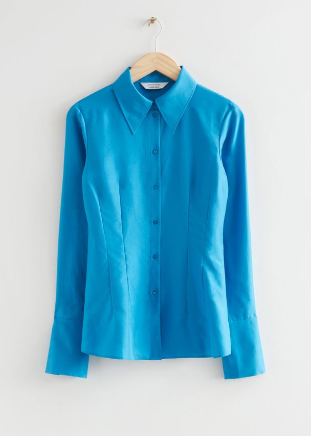 & Other Stories Fitted 90s Style Silk Shirt Blue