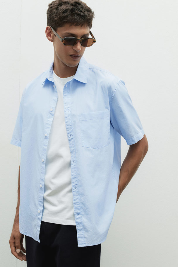 H&M Regular Fit Short-sleeved Shirt Light Blue