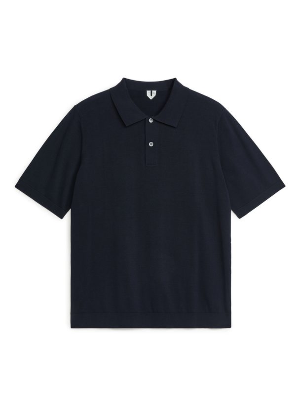 ARKET Cotton Silk Polo Shirt Dark Blue