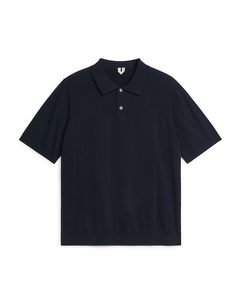 Cotton Silk Polo Shirt Dark Blue