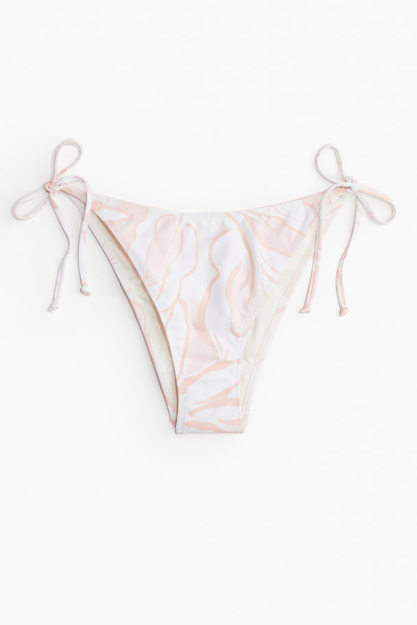 H&M Bikinitruse String Med Knyting Aprikos/hvit Mønstret