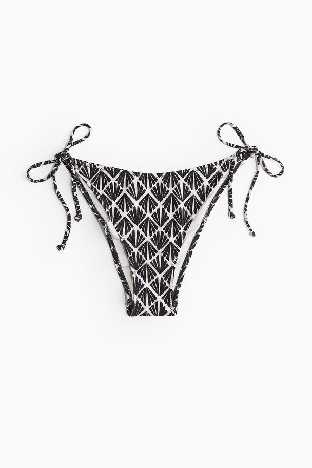 H&M Tie-Tanga Bikinihose Schwarz/Gemustert