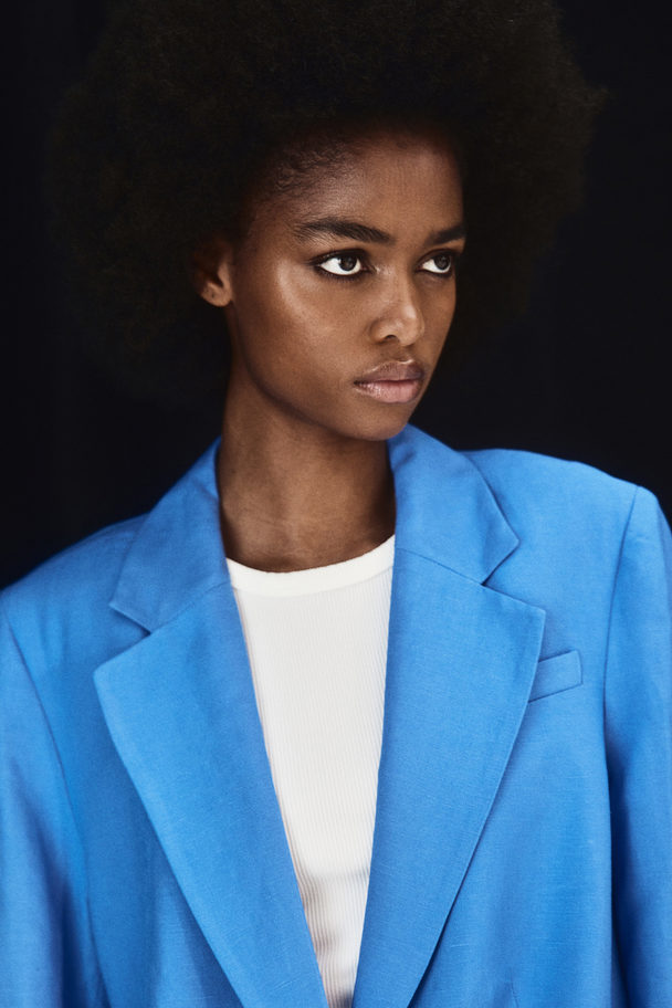 H&M Blazer Van Linnenmix Blauw