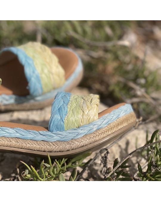 Liberitae Brigid Heeled Sandals In Green Leather And Jute With Braided Raffia Band