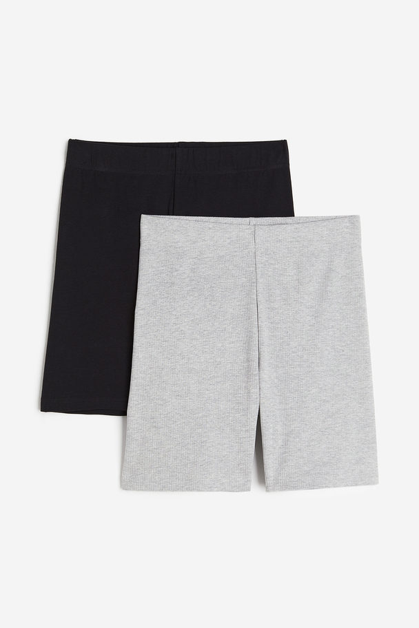 H&M 2er-Pack Radlershorts Hellgraumeliert/Schwarz