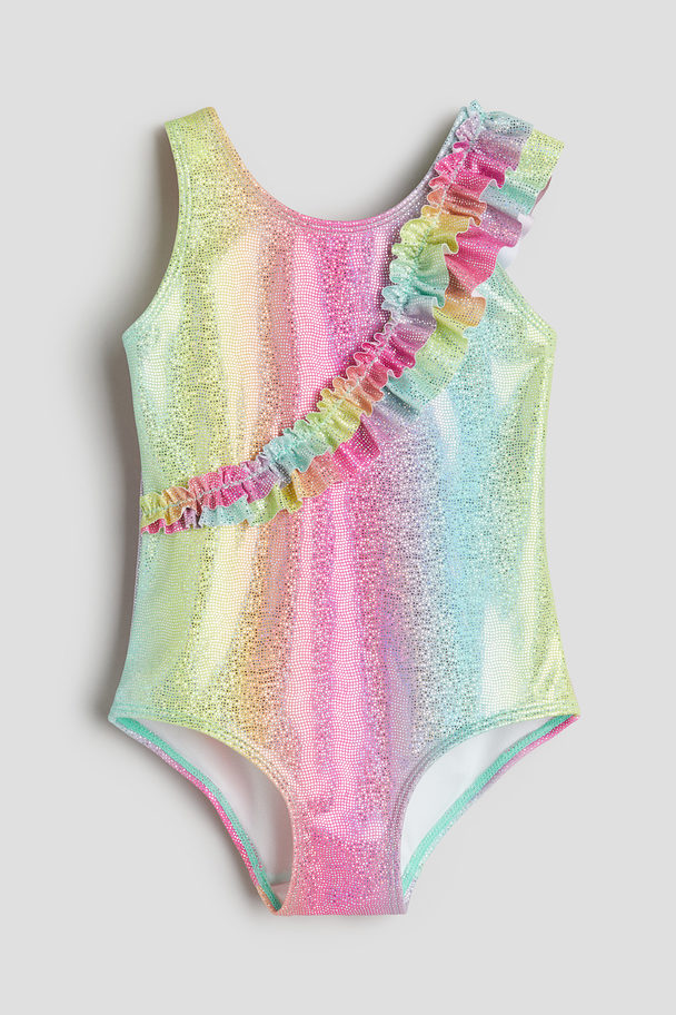 H&M Frill-trimmed Swimsuit Pink/yellow