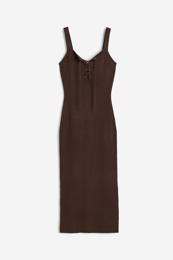 H&M Kleid mit Schnürdetail Dunkelbraun