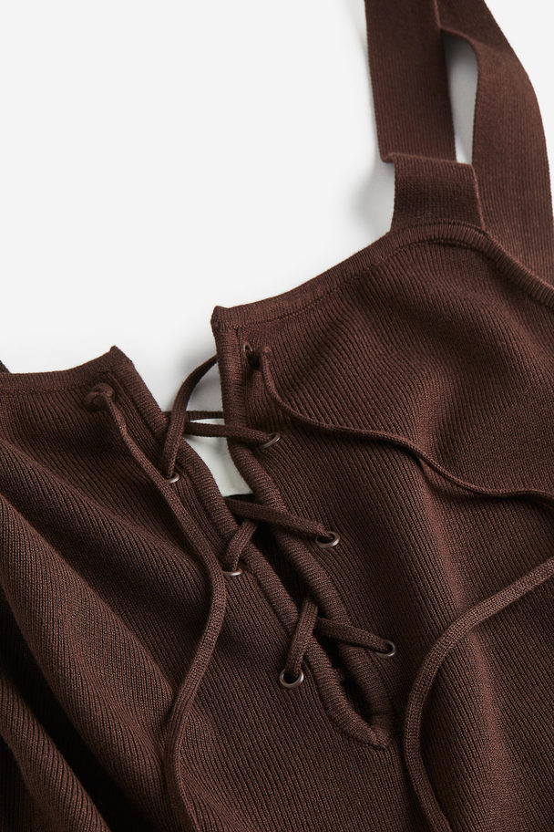 H&M Lacing-detail Dress Dark Brown