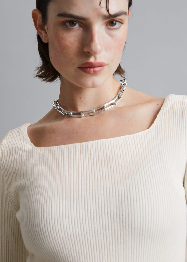 & Other Stories Square-neck Knit Top White