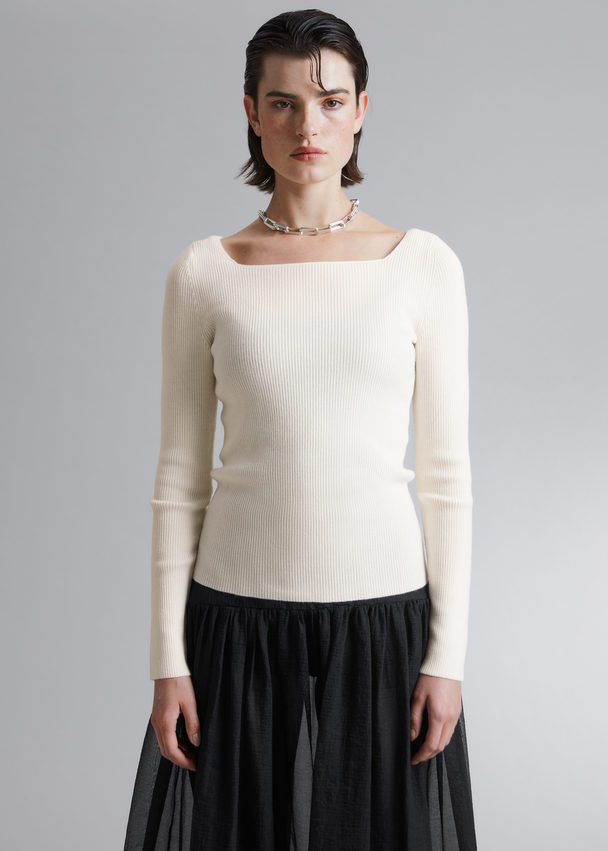 & Other Stories Square-neck Knit Top White