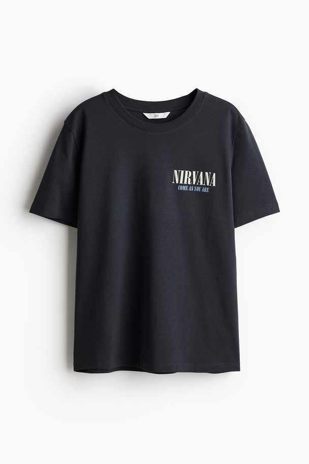 H&M T-shirt Med Motiv Mörkgrå/nirvana