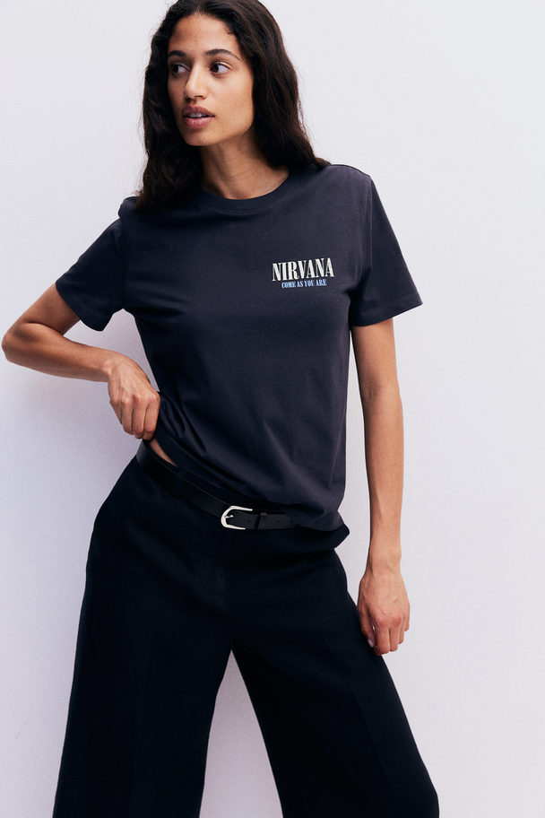 H&M T-shirt Med Motiv Mörkgrå/nirvana